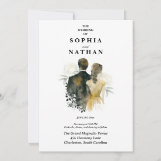 Invitation Elegant Watercolor Couple Bride Groom Wedding 