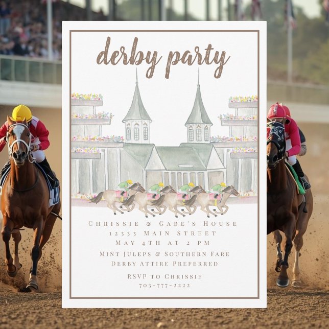 Invitation Elegant Watercolor Derby Party Racing Horses  (Créateur téléchargé)
