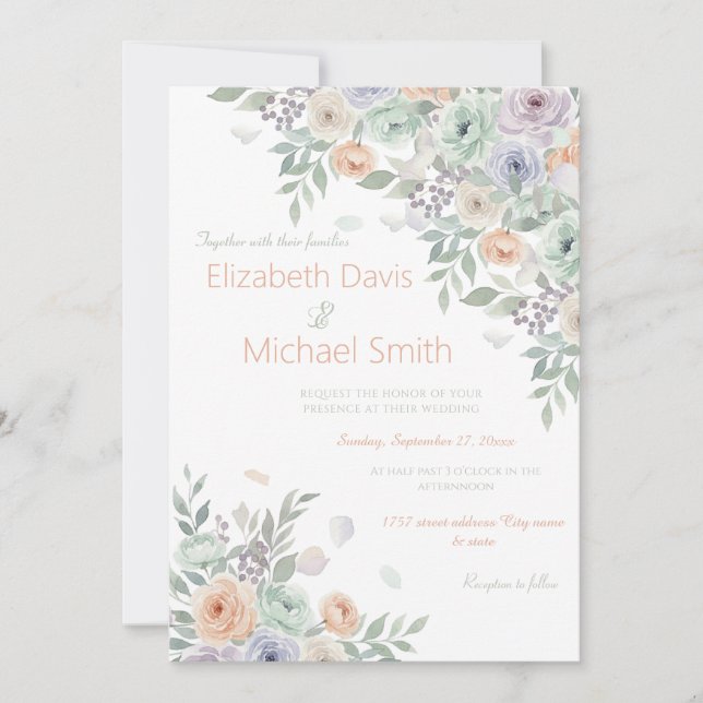 Invitation Elegant Watercolor Floral (Devant)