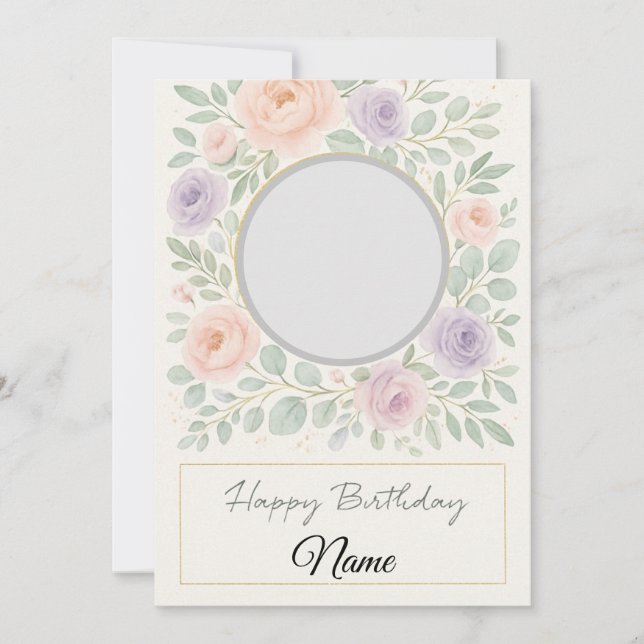 Invitation Elegant Watercolor Floral Birthday Card (Devant)