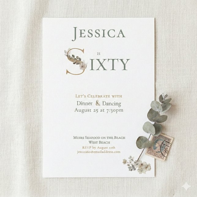 Invitation Elegant Watercolor Floral Cream 60th Birthday  (Créateur téléchargé)