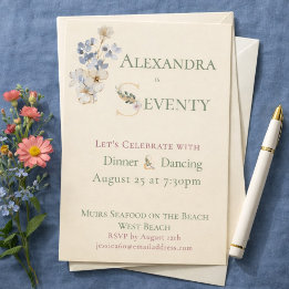 Invitation Elegant Watercolor Floral Cream 70th Birthday 
