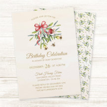 Elegant Watercolor Greenery Pomegranate Birthday