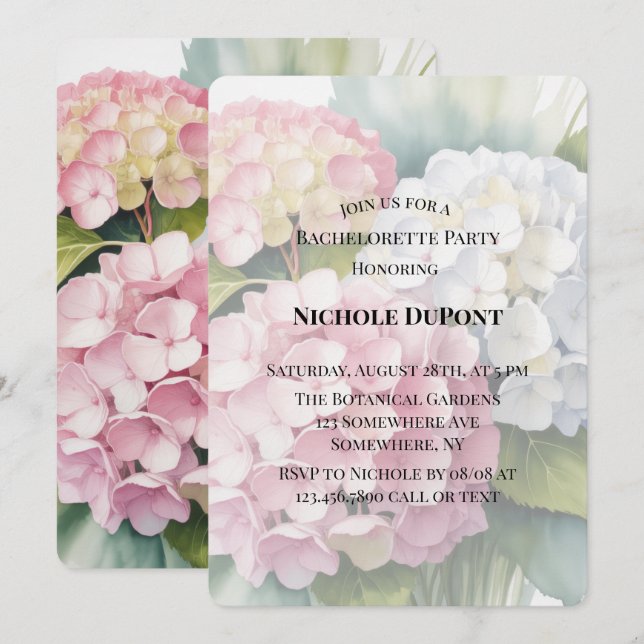 Invitation Elegant Watercolor Hydrangea Bachelorette Party  (Devant / Derrière)