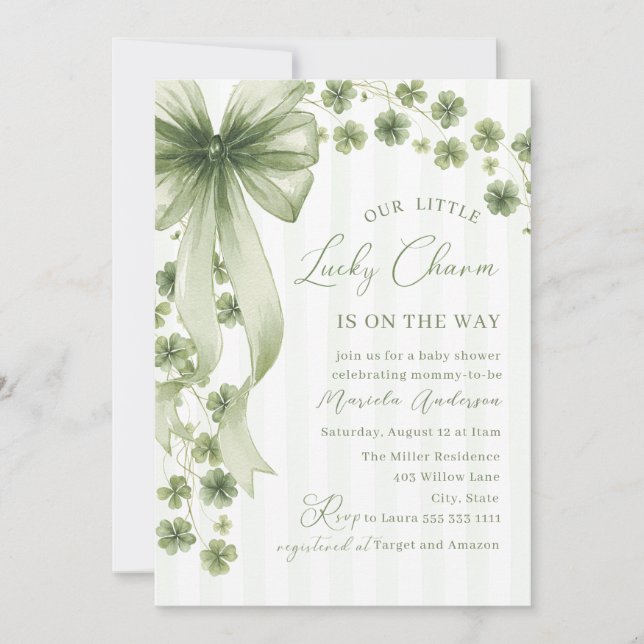 Invitation Elegant Watercolor little shamrockst Patrics Baby  (Devant)