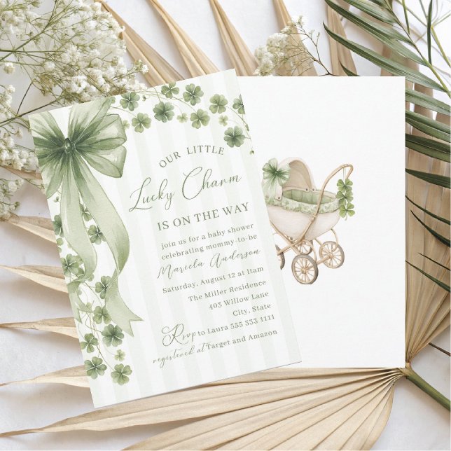 Invitation Elegant Watercolor little shamrockst Patrics Baby  (Créateur téléchargé)