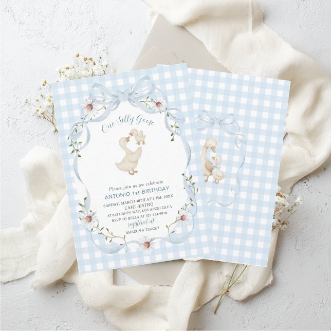 Invitation Elegant  Watercolor One 1st Birthday silly goose G (Créateur téléchargé)