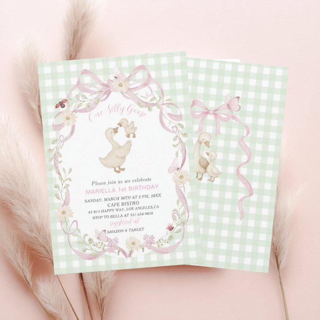 Invitation Elegant  Watercolor One 1st Birthday silly goose G (Créateur téléchargé)