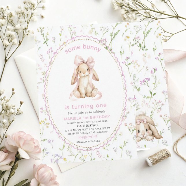 Invitation Elegant  Watercolor One 1st Birthday some bunny Gi (Créateur téléchargé)