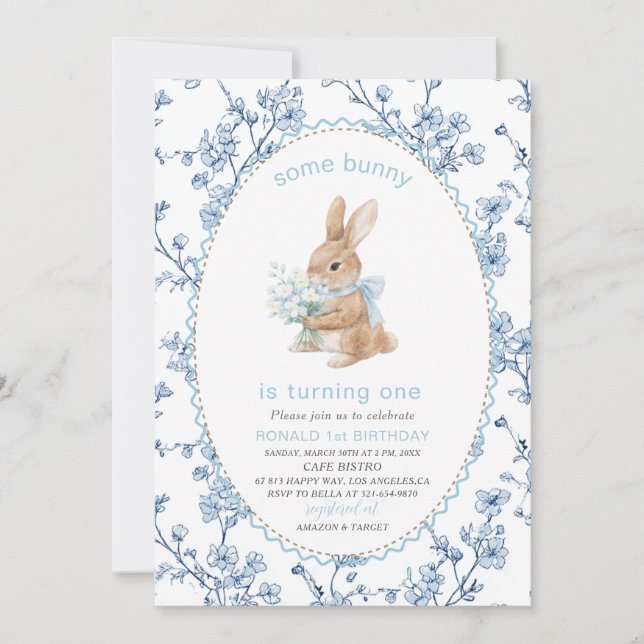 Invitation Elegant  Watercolor One 1st Birthday some bunny Gi (Devant)