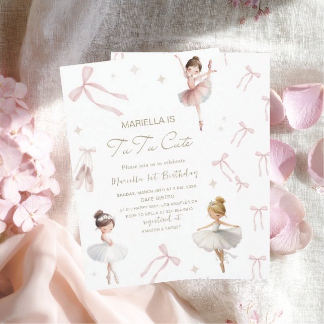 Invitation Elegant  Watercolor One 1st Birthday tutu cute Gir (Créateur téléchargé)