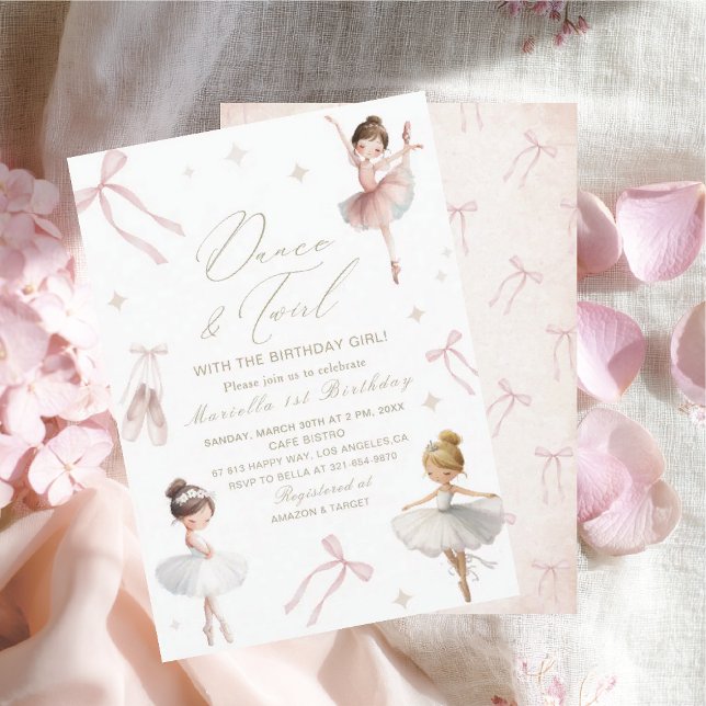 Invitation Elegant  Watercolor One 1st Birthday tutu cute Gir (Créateur téléchargé)