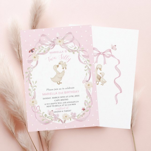 Invitation Elegant  Watercolor One 2nd Birthday silly goose B (Créateur téléchargé)