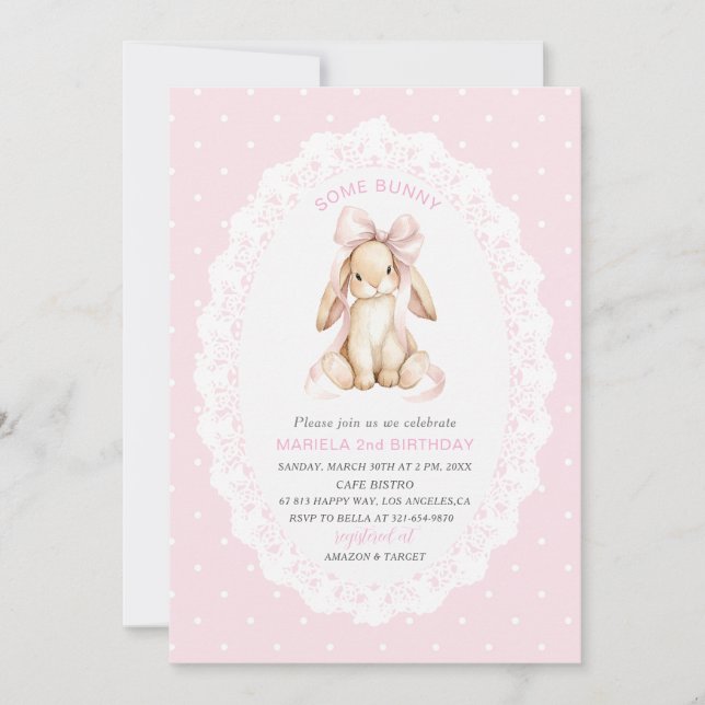 Invitation Elegant  Watercolor One 2nd Birthday some bunny gi (Devant)