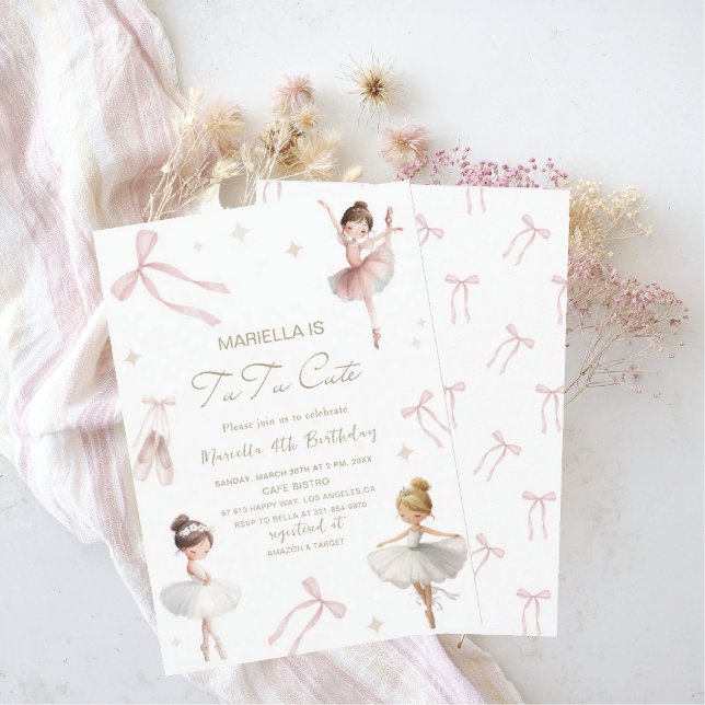 Invitation Elegant  Watercolor One 4th Birthday tutu cute Gir (Créateur téléchargé)
