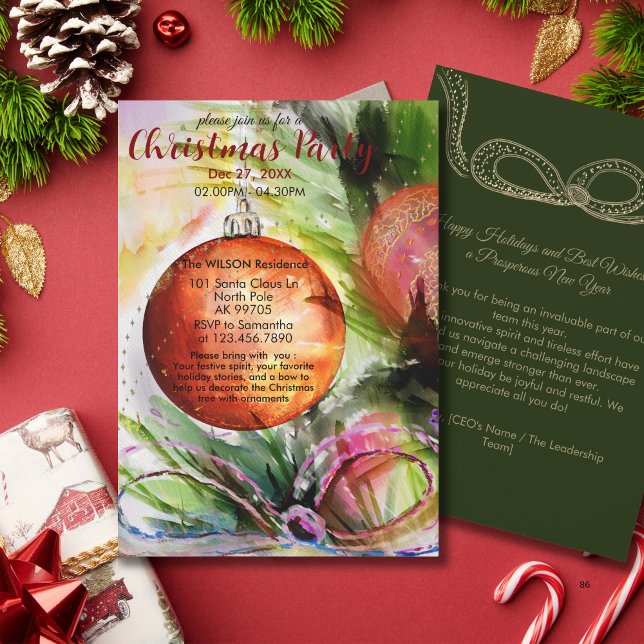 Invitation Elegant Watercolor Ornament Christmas Party (Elegant Watercolor Ornament Christmas Party Invitation)