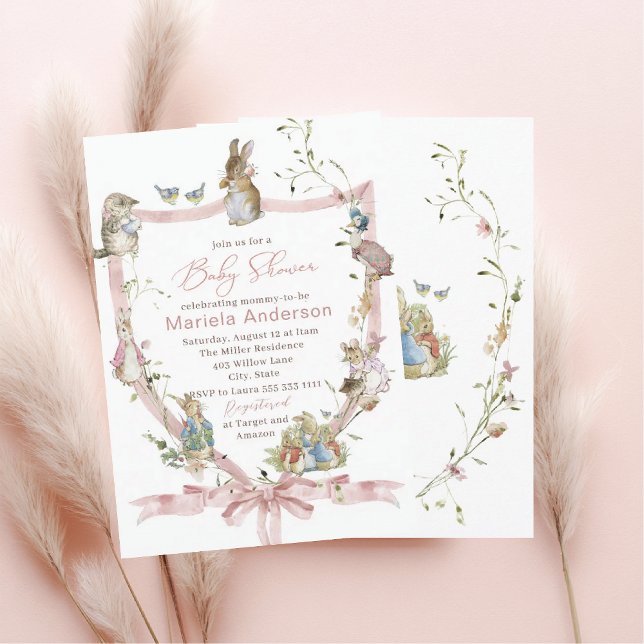 Invitation Elegant Watercolor Peter Rabbit wildflower  Baby S (Créateur téléchargé)