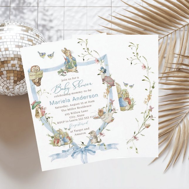 Invitation Elegant Watercolor Peter Rabbit wildflower  Baby S (Créateur téléchargé)