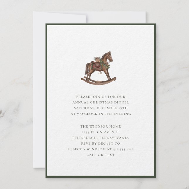 Invitation Elegant Watercolor Rocking Horses Plaid Christmas  (Devant)