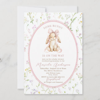 Invitation Elegant Watercolor some bunny pink bow Baby Shower