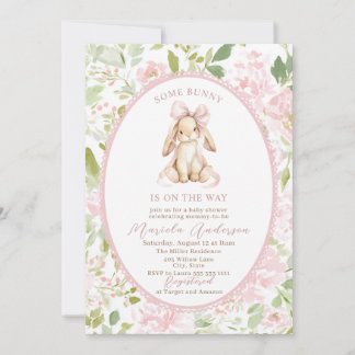 Invitation Elegant Watercolor some bunny pink bow Baby Shower