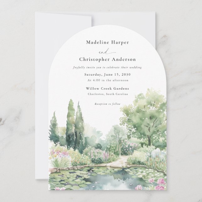 Invitation Elegant Watercolor Summer Garden Arched Wedding (Devant)