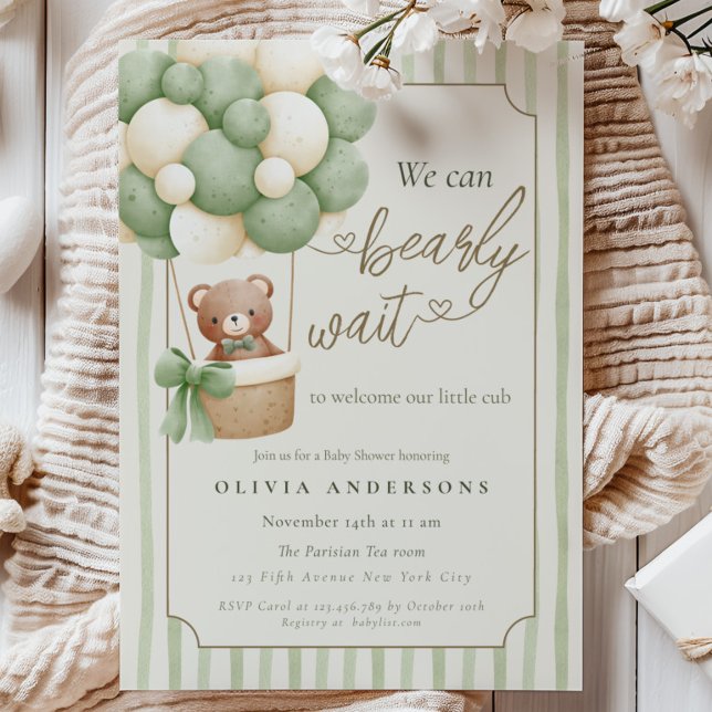 Invitation Elegant We can Bearly Wait Neutral Baby (Créateur téléchargé)