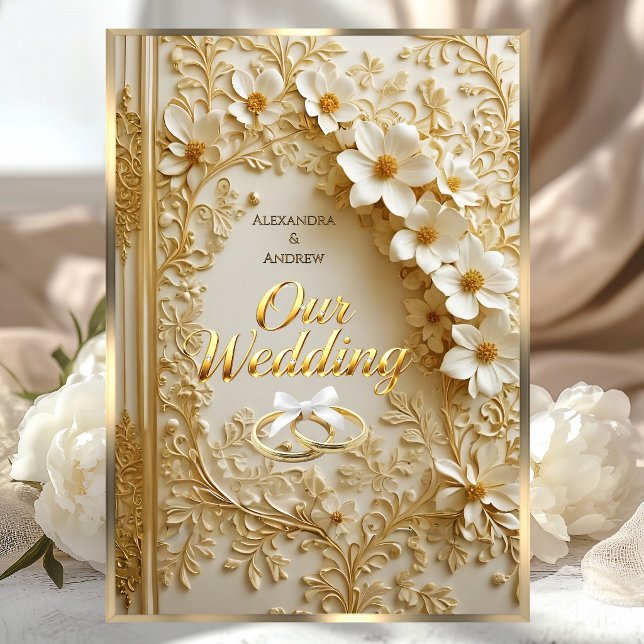 Invitation Elegant Wedding Book Ornate Gold White Floral (Créateur téléchargé)