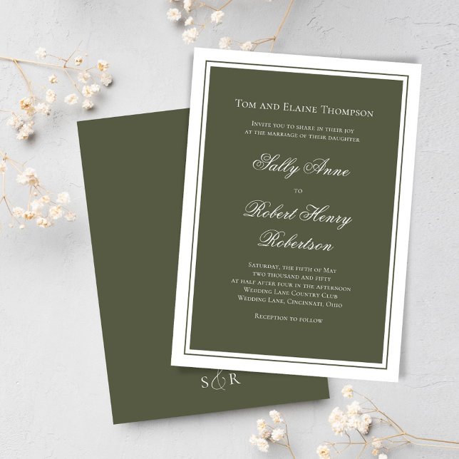Invitation Elegant Wedding Calligraphy Green Script  (Green classic and elegant wedding invitation template. )