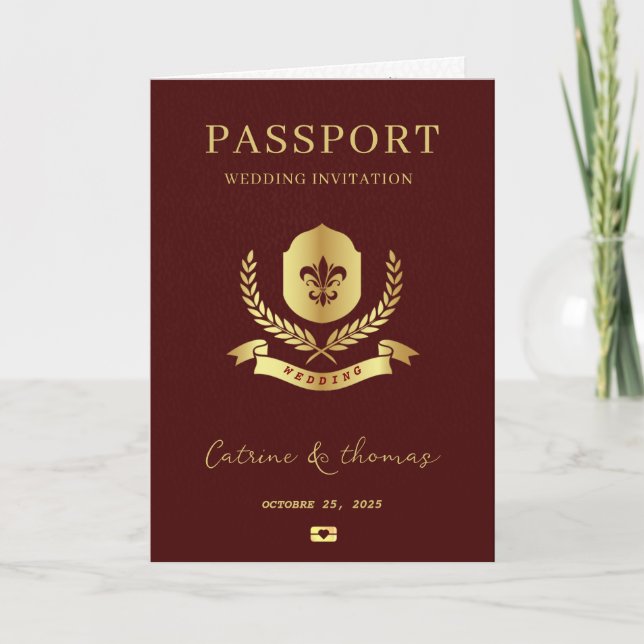 Invitation Elegant Wedding Destination Passport World Map  (Devant)