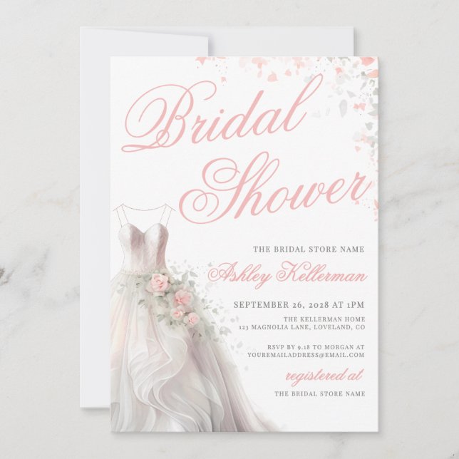 Invitation Elegant Wedding Dress Bridal Shower (Devant)