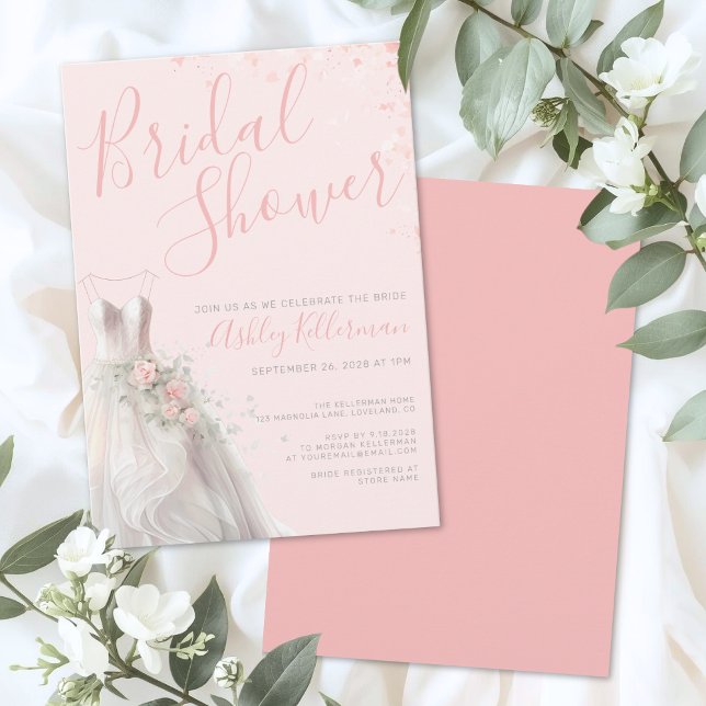 Invitation Elegant Wedding Dress Bridal Shower (Elegant Wedding Dress Bridal Shower Invitation )