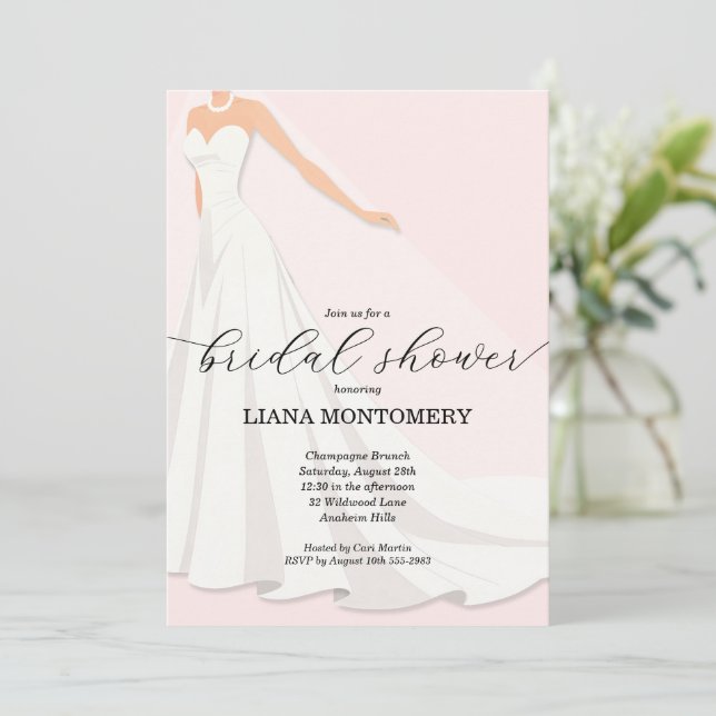 Invitation Elegant Wedding Dress Pink Bridal Shower (Debout devant)