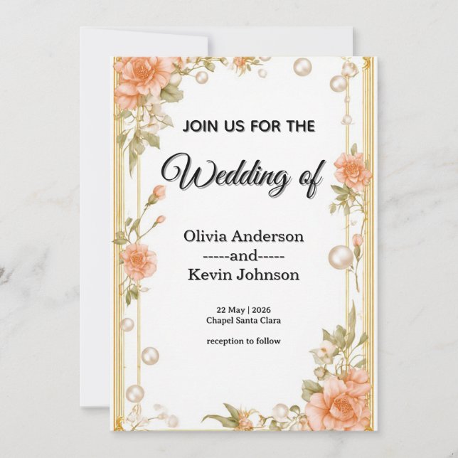 Invitation Elegant Wedding Flora Frame With Soft Pink Flowers (Devant)