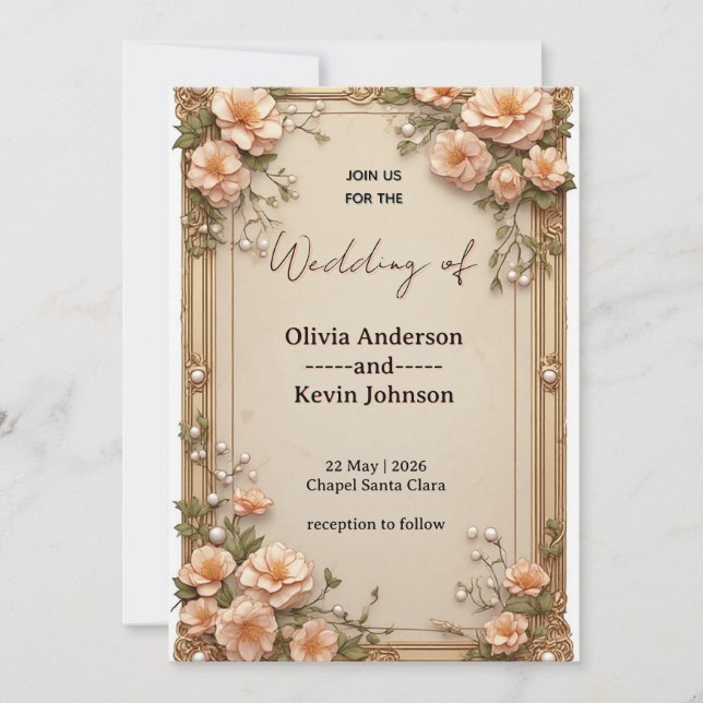 Invitation Elegant Wedding Frame With Soft Pink Flowers (Devant)