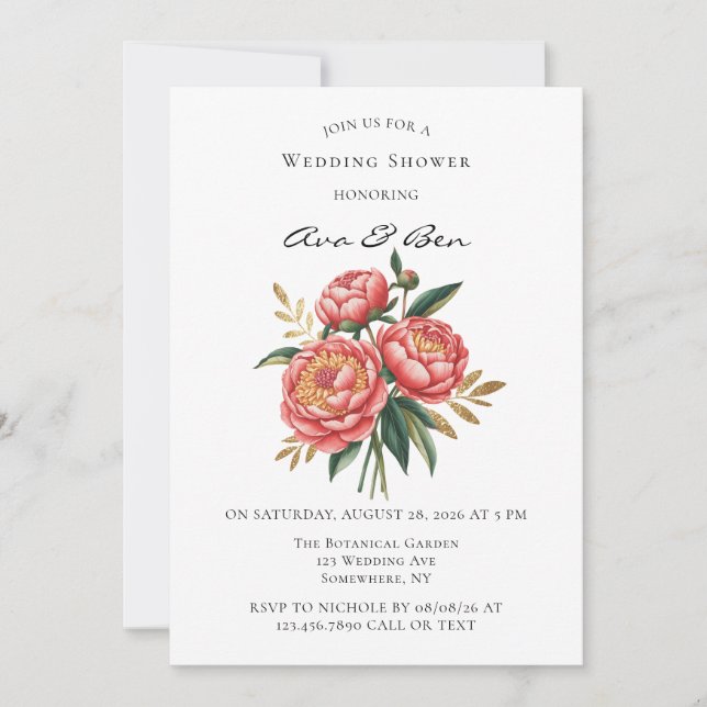 Invitation Elégant Wedding shower d'aquarelle Orange Peony (Devant)