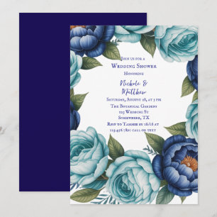 Invitation Élégant Wedding shower Floral bleu turquoise
