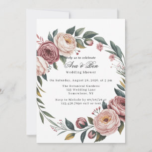Invitation Élégant Wedding shower floral rose pâle