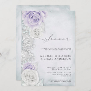 Invitation Élégant Wedding shower Lilac et Roses Blanches
