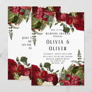 Invitation Élégant Wedding shower Ruby Red Peonies