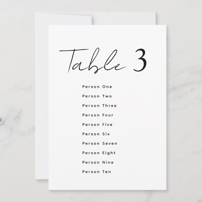 Invitation Elegant Wedding Table Number Script Seating Chart (Devant)