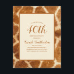 Invitation Elégant Whimsical Giraffe Imprimer 40e anniversair<br><div class="desc">Elégante girafe imprimer 40ème anniversaire invitation pour les femmes avec une police de script fantaisiste.</div>