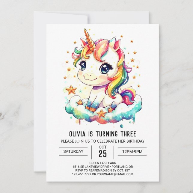 Invitation Elégant Whimsical Unicorn Anniversaire (Devant)
