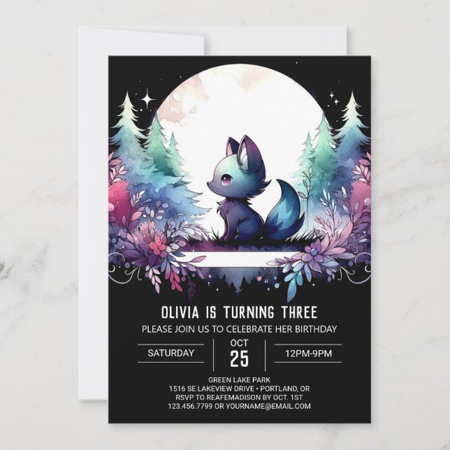 Invitation Elegant Whimsy Wolf Birthday (Devant)