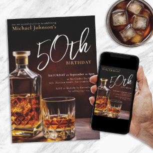 Invitation Elégant Whiskey Black Gold 50e anniversaire