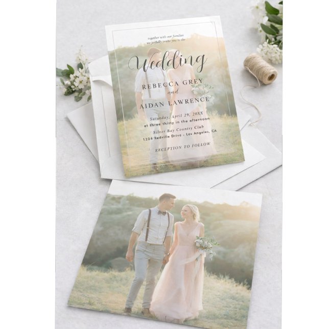 Invitation Elegant White and Black Gold Border Photo Wedding (Créateur téléchargé)