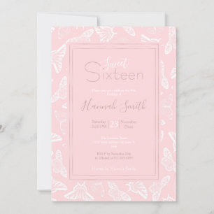 Invitation Elegant White Butterflies Rose Design