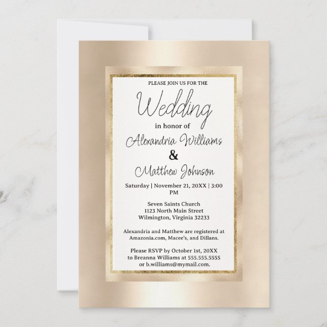 Invitation Elegant white champagne gold glamour Wedding (Devant)