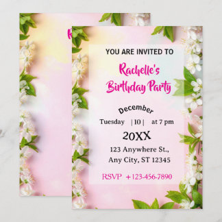 Invitation Elegant White Cherry Blossom Floral Birthday