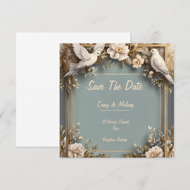 Invitation Elégant White Dove & Floral Frame Wedding Invite (Devant / Derrière)